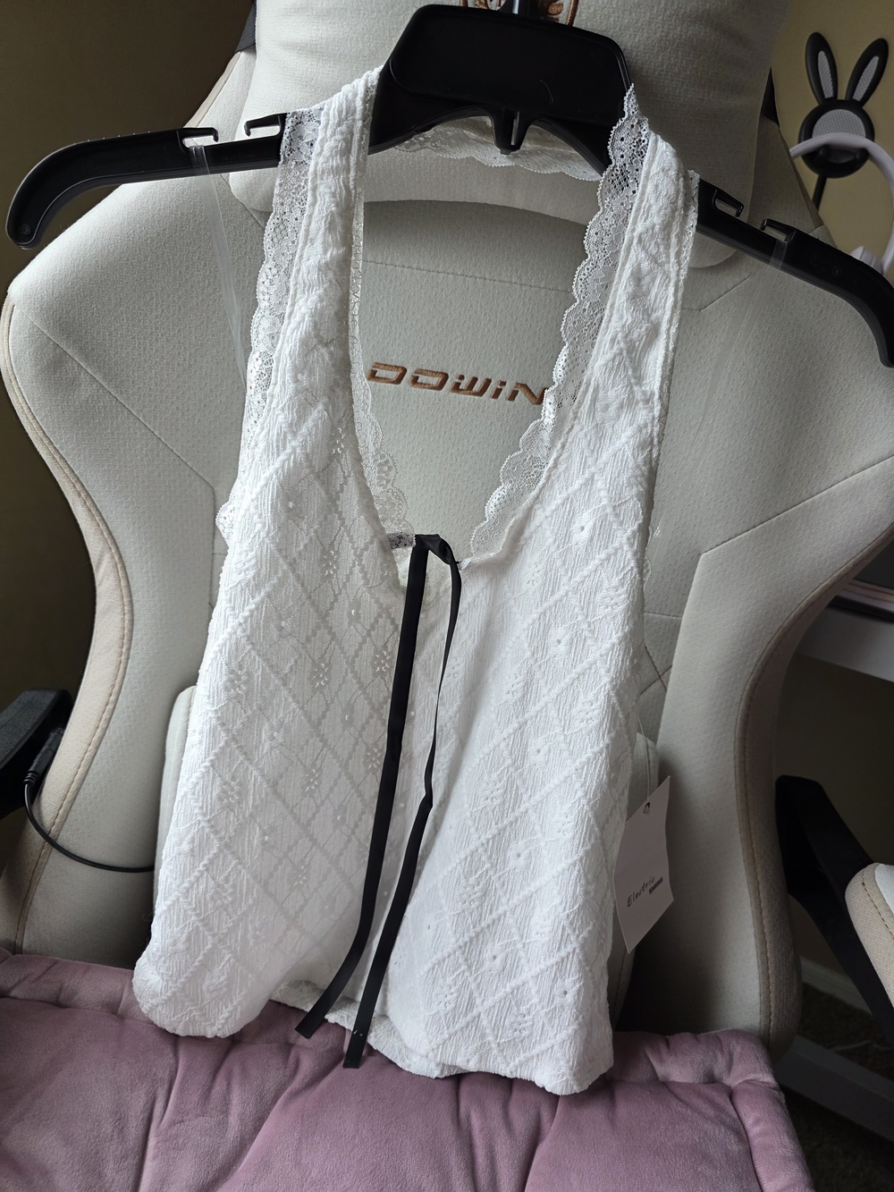 ROSS White Lace Sleeveless Tie-Front Tank